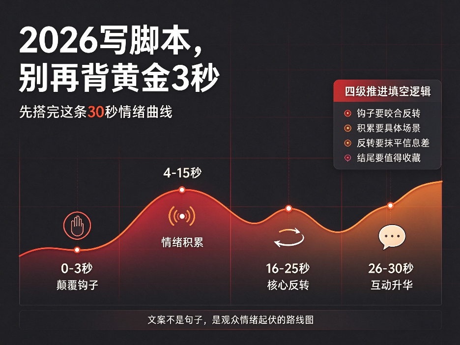 2026年写脚本，别再背“黄金3秒”了，先搭完这条30秒的情绪曲线